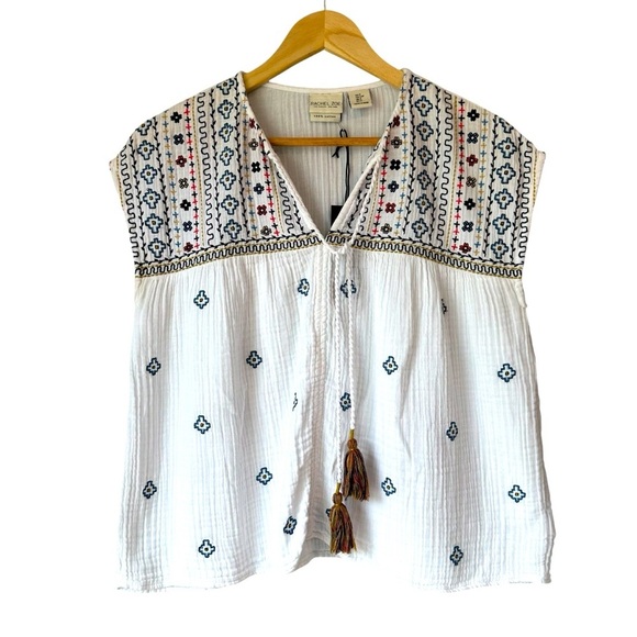 Rachel Zoe White and Blue Embroidered Women's Top, Small - Picture 1 of 10